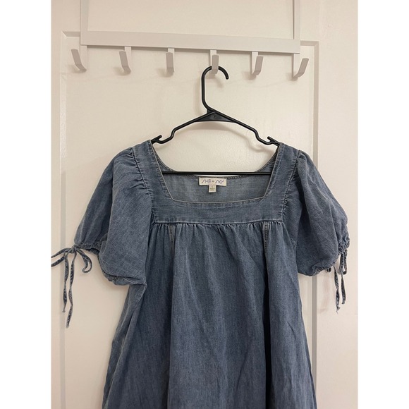 Dresses & Skirts - Babydoll Denim Mini Dress Bow Tye Sleeves Coquette 90s Style Western